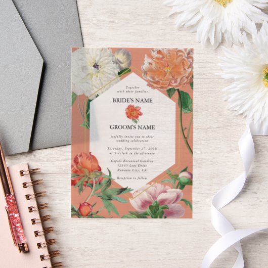 Invitations En Vélin Aquarelle Peach Pink Peonies Mariage (Mariage)