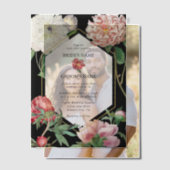 Invitations En Vélin Aquarelle Peonies rose Fleurs Mariage Noir (Décalage (Couple))