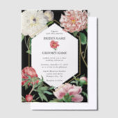 Invitations En Vélin Aquarelle Peonies rose Fleurs Mariage Noir (Compenser)