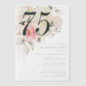 Invitations En Vélin Aquarelle rose florale 75e fête d'anniversaire (Recto)