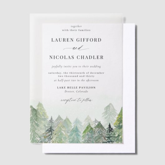 Invitations En Vélin Aquarelle Snowy Woodland Mariage d'hiver (Compenser)