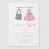 Invitations En Vélin Aquarelle Vêtements de bébé espagnol Révélation de (Recto)