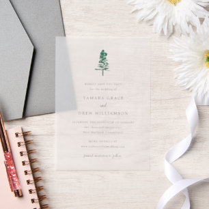 Invitations En Vélin Arbre de pin rustique mariage moderne save the dat