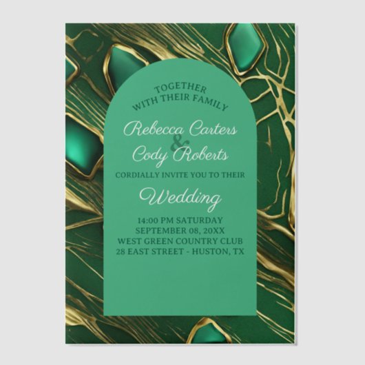 Invitations En Vélin Arc Art déco Mariage vert émeraude foncé (Recto)