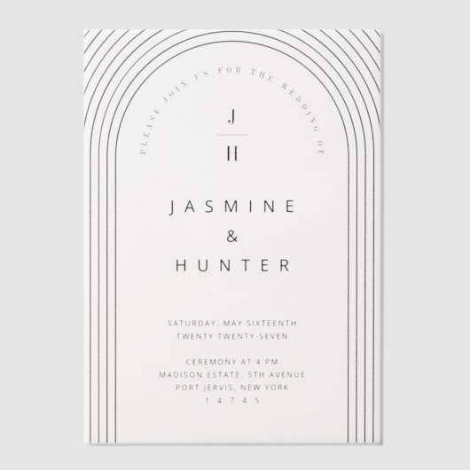 Invitations En Vélin Arc Concentré Monogramme Mariage moderne minimal (Recto)