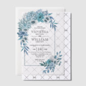 Invitations En Vélin Arche avec mariage turquoise à fleurs bleues (Décalage (Invitation))