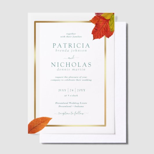 Invitations En Vélin Automne Feuilles Rustique Golden Frame Automne Mar (Compenser)
