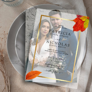 Invitations En Vélin Automne Feuilles Rustique Golden Frame Automne Mar