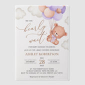 Invitations En Vélin Baby Bear, Cute Bear, Ballons Violets, Baby Shower (Recto)
