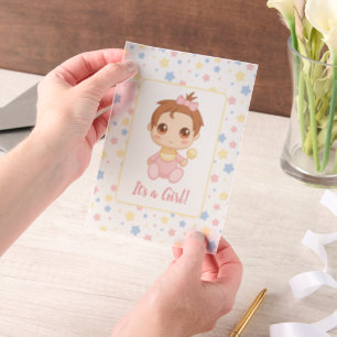 Invitations En Vélin Baby Girl Pink Jumpsuit Insertion
