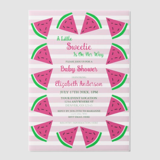 Invitations En Vélin Baby shower de pastèque doux (Recto)