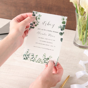 Invitations En Vélin Baby shower Invitation, Eucalyptus Thème de verdur