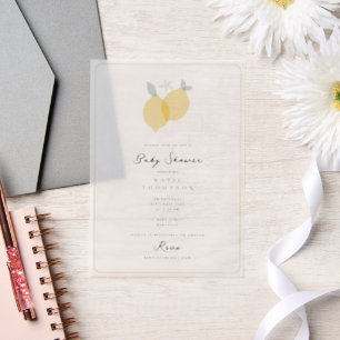 Invitations En Vélin Baby shower moderne simple Pastel Citrus Lemons