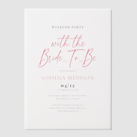 Invitations En Vélin Bachelorette rose et blanc Week-end (Recto)