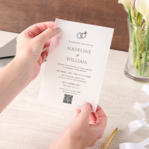 Invitations En Vélin Bagues à main minimaliste Qr Code Mariage
