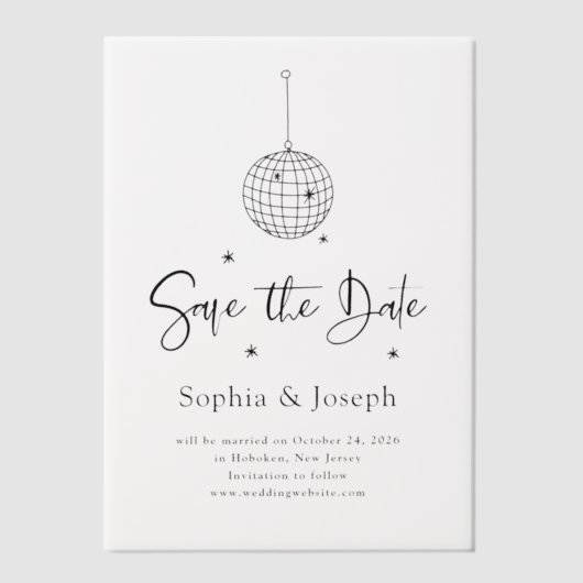 Invitations En Vélin Bal Disco Élégant | "Save the date" pour mariage (Recto)