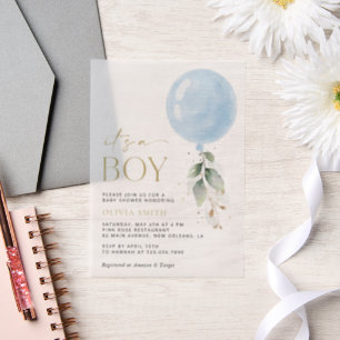 Invitations En Vélin Balcon Bleu, Eucalyptus, Verdure, Baby shower