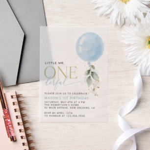 Invitations En Vélin Balcon Bleu, Eucalyptus, Verdure, Premier Annivers