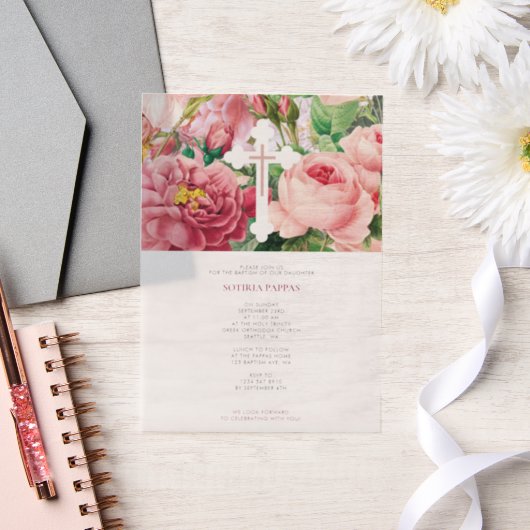 Invitations En Vélin Baptême Baptême Baptême Fille Roses Rose (Mariage)