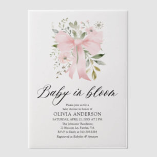 Invitations En Vélin Bébé rose en fleur Baby shower floral fille