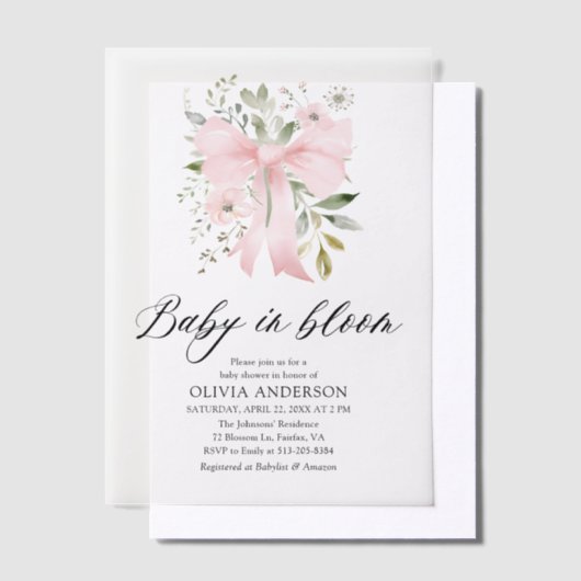 Invitations En Vélin Bébé rose en fleur Baby shower floral fille (Compenser)