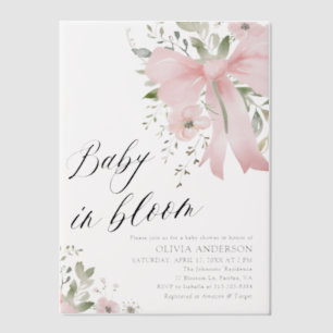 Invitations En Vélin Bébé rose en fleur Baby shower floral fille