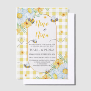 Invitations En Vélin Bees & Fleurs blanches En vichy espagnol Genre Rev
