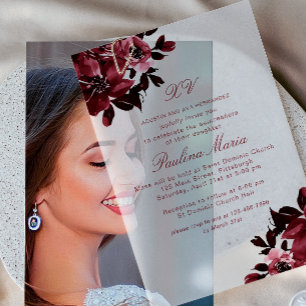 Invitations En Vélin Belle Quinceañera Florale Bourgogne