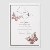 Invitations En Vélin Bijou papillon argent rose enregistrer la date (Recto)