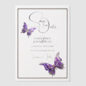 Invitations En Vélin Bijou papillon argent violet enregistrer la date (Recto)
