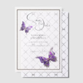Invitations En Vélin Bijou papillon argent violet enregistrer la date (Décalage (Invitation))