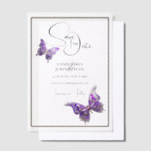 Invitations En Vélin Bijou papillon argent violet enregistrer la date (Compenser)