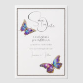 Invitations En Vélin Bijou papillon bleu violet enregistrer la date (Recto)