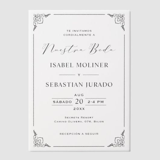 Invitations En Vélin Black Frame Motif Nuestra Boda Mariage espagnol (Recto)