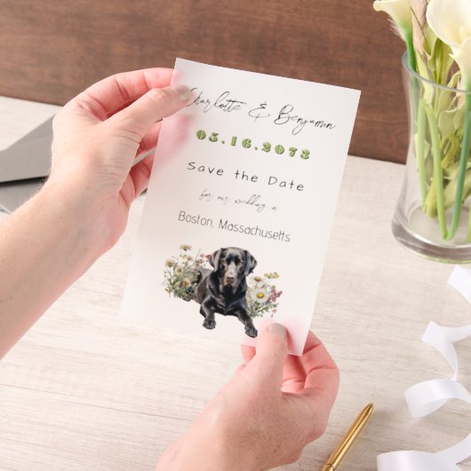 Invitations En Vélin Black Lab Dog et Fleurs sauvages Enregistrer la da (Ordinateur de poche)
