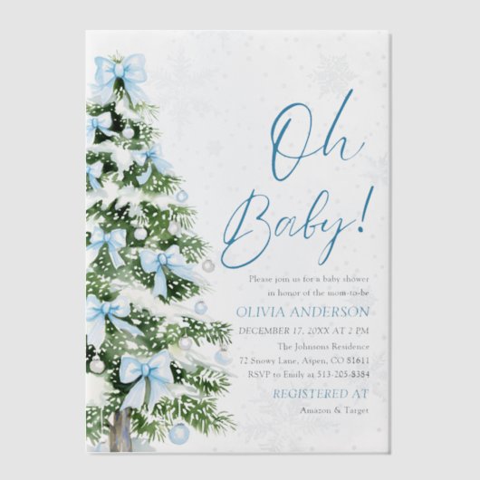 Invitations En Vélin Blue Bow Boy Christmas Tree Oh Baby Baby shower (Recto)