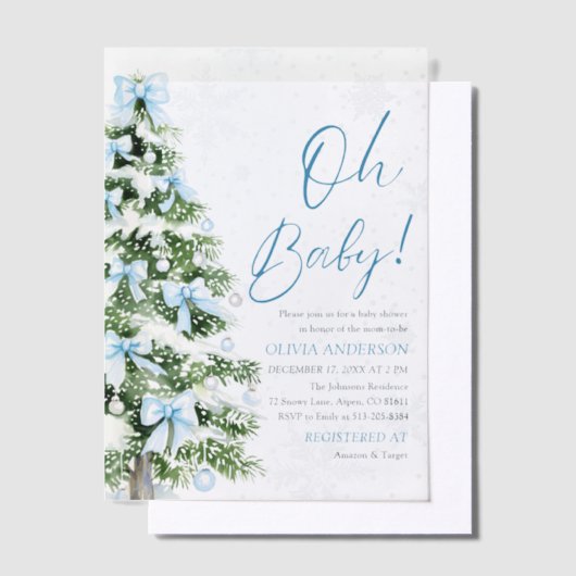 Invitations En Vélin Blue Bow Boy Christmas Tree Oh Baby Baby shower (Compenser)