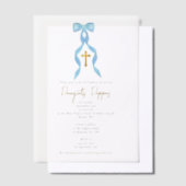 Invitations En Vélin Blue Bow Grec Orthodoxe Christening Garçon Baptême (Compenser)