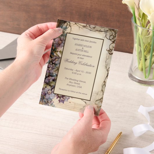 Invitations En Vélin Blue Jasmine Floral Framed (Ordinateur de poche)