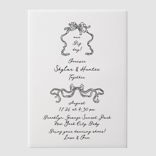 Invitations En Vélin Boho Doodle manuscrit rétro Mariage noir (Recto)