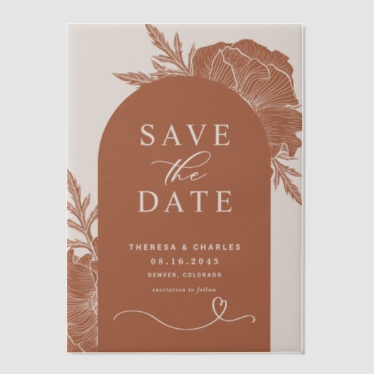 Invitations En Vélin Boho Floral Line Art Terracotta Arch Enregistrer L (Recto)