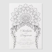 Invitations En Vélin Boho noir Mandala Mariage de vigne feuillus (Recto)