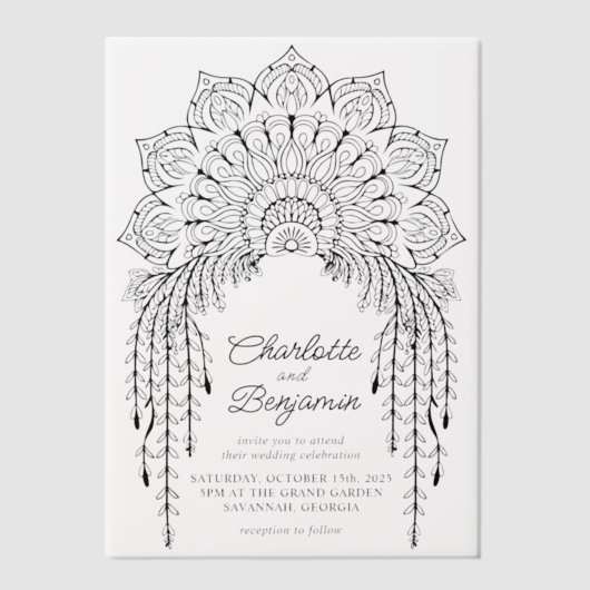 Invitations En Vélin Boho noir Mandala Mariage moderne (Recto)