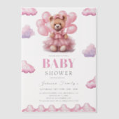 Invitations En Vélin Boho ours bébé fille rose Baby-shower (Recto)