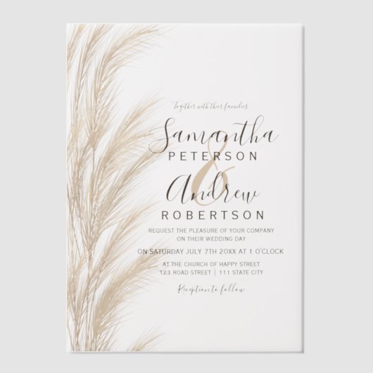 Invitations En Vélin Boho Pampas Grass Mariage bohème moderne (Recto)