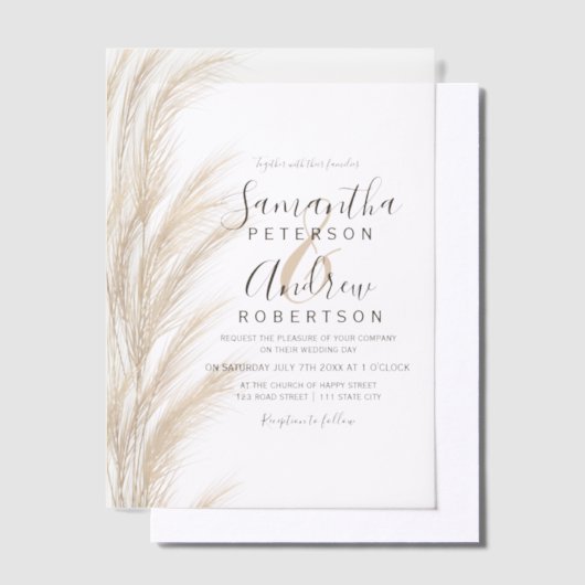 Invitations En Vélin Boho Pampas Grass Mariage bohème moderne (Compenser)