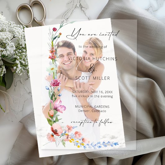 Invitations En Vélin Boho Watercolor Wildflower Calligraphy Wedding