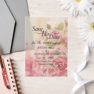Invitations En Vélin Botanique Rose vierge Enregistrer la date