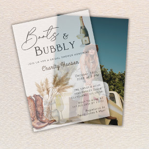 Invitations En Vélin Bottes Et Bubbly Boho Pampas Fête des mariées Gras
