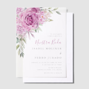 Invitations En Vélin Bouquet de fleurs violettes Nuestra Boda Mariage e